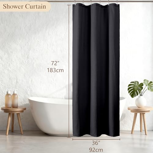 Aiyufeng Waterproof Fabric Shower Curtains for Bathroom,Dot Like Embossed Textured Soft Polyester Cloth Stall Shower Curtain,Hotel Luxury Quality Machine Washable,36Wx72L,Black - color: Black, size: 36"W x 72"L (Pack of 1)