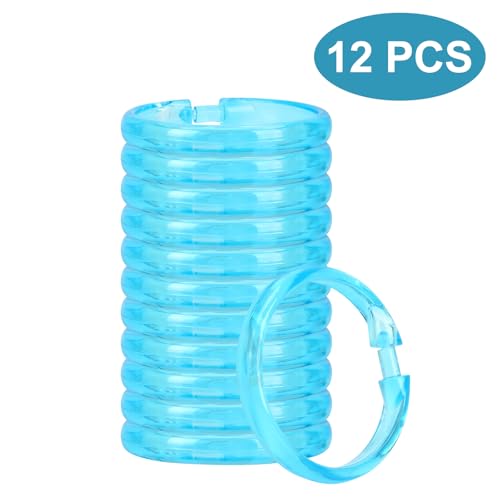 Blue Shower Curtain Hooks - 12 Pcs Circular Plastic Shower Curtain Rings for Bathroom - O Shaped Transparent Aqua Blue Shower Hooks Rings for Shower Curtain Rod - color: Transparent Aqua Blue
