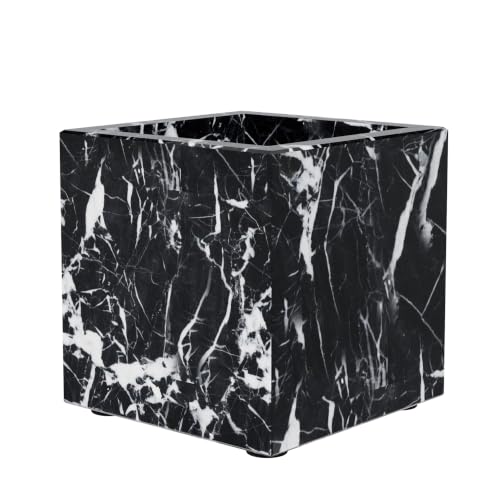 Rectangular Toothbrush Holder,Pencil Cup,3.9x3.9x3.9in,Black | Marble Pen Holders with Natural Patterns,Makeup Brush Organizer with Anti Slip Foot Pads,Stone Utensil Container for Office - color: Black