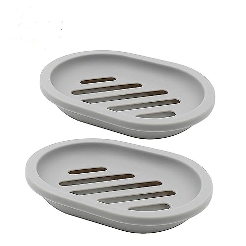 Topsky 4pcs Soap Dish with Drain, Soap Holder, Soap Saver, Easy Cleaning, Dry, Stop Mushy Soap (Grey) - color: Grey 4pcs