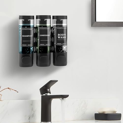 Shampoo and Conditioner Dispenser, 3 Chamber 300ml, Wall Mounted, Black | Shower Soap Dispenser, Refillable Hand Soap Dispensers, Body Wash Dispenser for Bathroom, Kitchen, Hotel, Home - color: Black, size: 3 Chamber