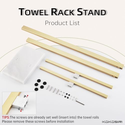 KOKOSIRI Bathroom Towel Rack 2-Tier Standing Towel Bars with Marble Base, Stainless Steel Freestanding Towels Holder, Thicken Steady Design, Brushed Gold THS0003-BG - color: Brushed Gold