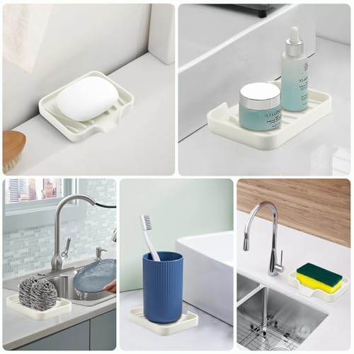 2PCS Self Draining Soap Holder,Spofit Silicone Soap Dish, Suitable for for Kitchen, Bathroom, Shower, Bath Tub,Soap Container (Beige) - color: Beige