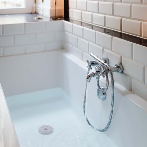 Vaincre 2PCS 5" Universal Silicone Bathtub Drain Stopper with Suction Seal | White and Gray, Leak Proof, Hair Trapping, Universal Fit, For Tub Sink Laundry Drain, Bathroom Kitchen Use, Easy Clean - color: Grey+white