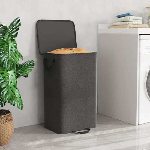 Lifewit Single Laundry Hamper with Lid and Removable Laundry Bags, Large Collapsible 1 Dividers Dirty Clothes Basket with Handles for Bedroom Laundry Room Closet Bathroom College, 100L Black - color: Black, size: 100L