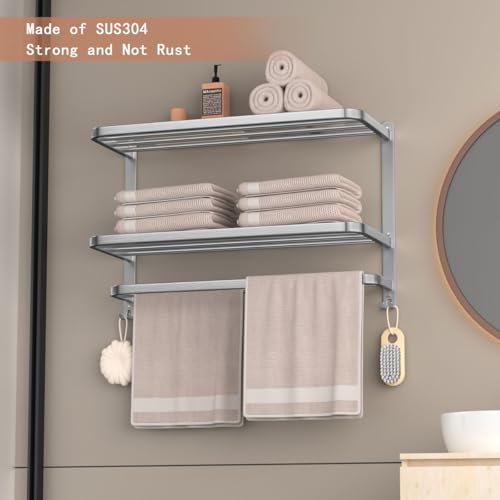 23" Towel Racks for Bathroom with Towel Bars, 3 Tier Hotel Towel Shelf Stainless Steel Wall-Mounted Holder with Towel Shelves Brushed Nickel - color: Brush Nickel