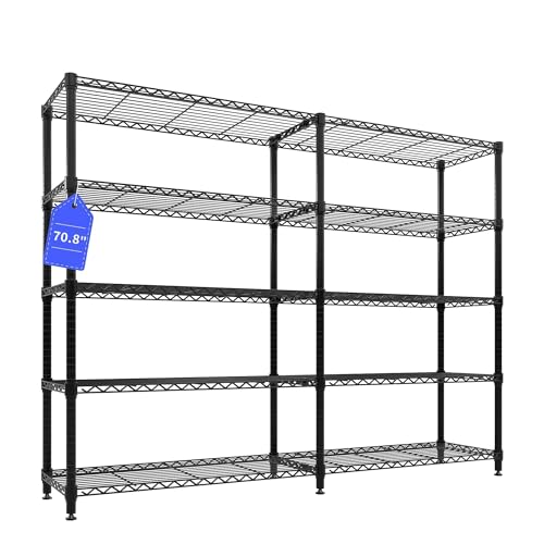 Garvee Metal Storage Shelves Heavy Duty Metal Shelving, 5-tier Wire Shelving Unit Shelves for Storage, Adjustable Shelf Organization for Garage Pantry Kitchen Commercial Basement, 70.8"W*15.8"D*70.5"H - size: 15.7"D x 71"W x 70.5"H(5-Tier)