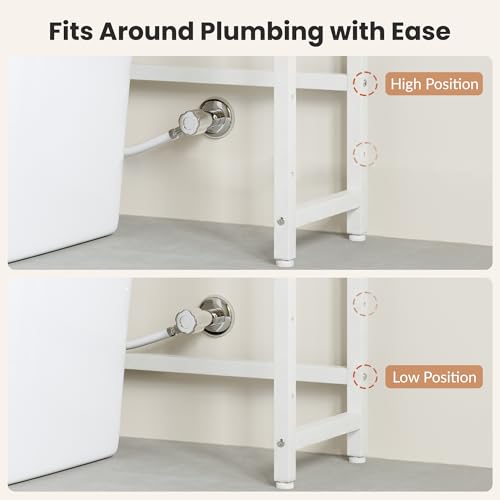 Over The Toilet Storage Shelf, 4-Tier Bathroom Organizer with Basket & Hooks, Sturdy Space Saver for Small Bathrooms, White - color: White