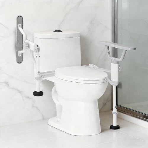 Folding Toilet Safety Rails - Adjustable Bathroom Support Frame | with Foldable Arms for Elderly, Seniors, Post-Surgery Recovery, and Pregnant Women - Tool-Free Installation, Sturdy Grab Bar