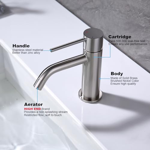 Single Hole Bathroom Sink Faucet with Pop-up Drain Assembly and Faucet Supply Lines, Brushed Nickel Single Handle Lavatory Basin Faucets Taps - color: Brushed Nickel, size: Faucet