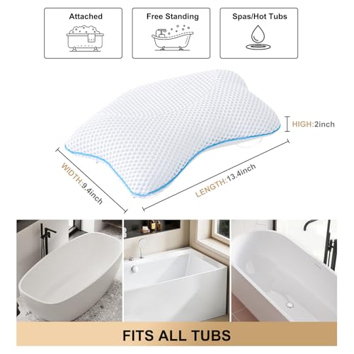 Non Slip Bath Pillow, Luxury Spa Bathtub Head & Neck Rest Support, Permeable Quick Drying Air Mesh Tub Pillow with 4 Large Suction Cups, Fits Any Tubs, Soft and Relaxing (White) - color: White
