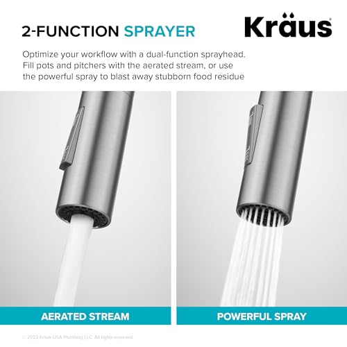 KRAUS Oletto Bridge Kitchen Faucet with Pull-Down Sprayhead in Spot-Free Stainless Steel, KPF-3122SFS - color: Spot Free Stainless Steel, style: Bridge Faucet