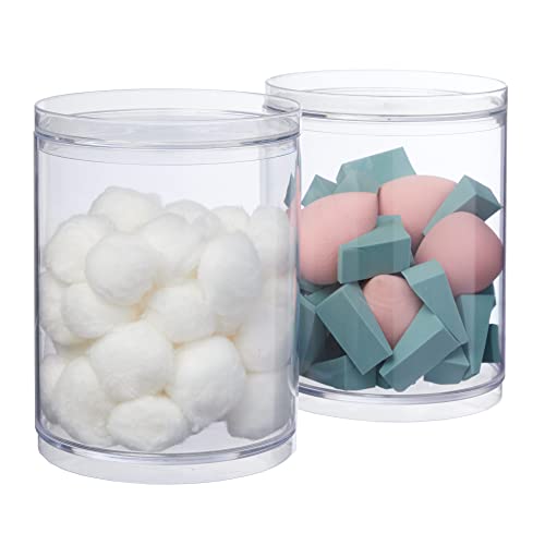 STORi Bella Tall Scrunchie Holder | Stackable Clear Plastic Container (Set of 2) Round Vanity Storage Organizers with Lids for Hair Accessories & Beauty Supplies | Made in USA