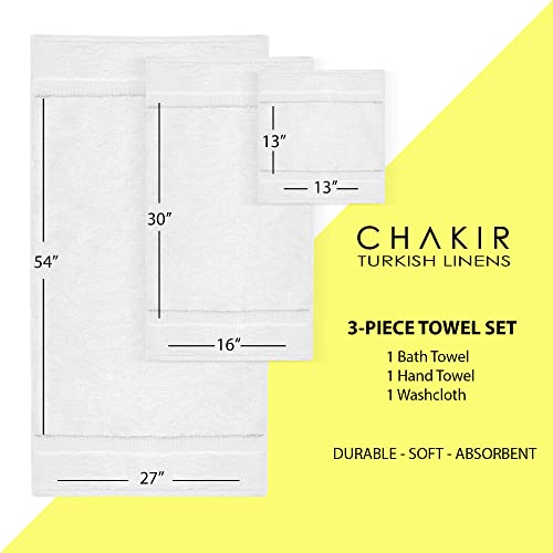 Chakir Turkish Linens Personalized 3 Piece Towel Set, 100% Cotton Luxury Turkish Towels for Bathroom, Soft Absorbent Towel Set with Bath Towel Hand Towel and Washcloth, White - color: White