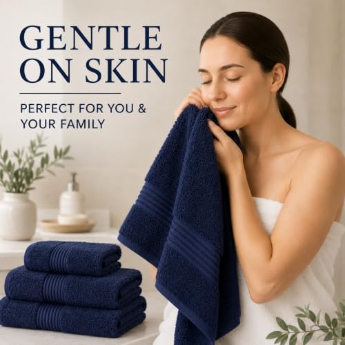 Towel Set for Bathroom, 3 Piece Turkish Cotton Bath Hand and Wash Towels | Mixed size set in Azure Blue, 600 gram weight. Double stitched hems suit family and guest use. - color: Azure Blue