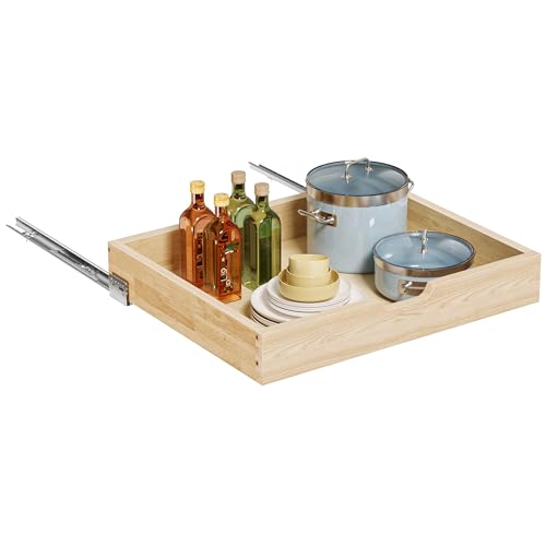 Pull Out Cabinet Organizer, 25.5 in W x 21 in D Solid Wood Slide Out Drawer, Soft Close Sliding Shelf, Bottom or Side Mount for Kitchen Pantry Bathroom, Fits 26.5 in Cabinet Opening - size: 25½” W × 4"H x 21” D