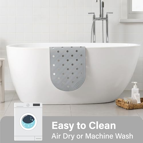 Rubber Bathtub Mat Shower Mat Non-Slip, 31x14 Inch, Bath Tub Floor Mat with Suction Cups and Drainage Holes, Grey - color: Grey, size: 31" x 14" (Oval)