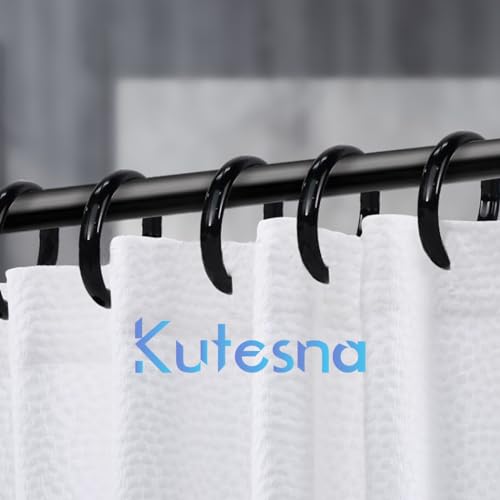Kutesna 24PCS Shower Curtain Hooks,Black Shower Curtain Rings | Plastic Shower Hooks,Easy to Snap Closure,Rust Proof Anti-Drop Shower Rings,Smooth Sliding Curtain Hooks for Shower Curtains - color: Black
