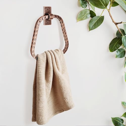 Monarch Abode Bathroom Towel Holder – 7-Inch Round Antique Copper Bathroom Hand Towel Holder for Bathrooms Wall, Metal Hand Hammered Towels Ring Wall Mount, Modern Surface-Mounted Ring Hanger - color: Antique Copper Finish, style: Modern