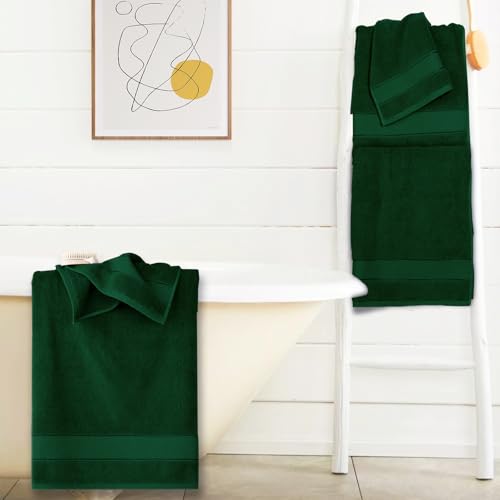 COZYART Bath Towel Set 6 PCS Formal Green Luxury 100% Turkish Cotton 650GSM | Soft Absorbent Quick Dry, OEKO‑Tex 100 Cert. Zero Twist Ring Spun Cotton, Plush, Breathable Hotel Quality Bathroom Towels - color: Formal Green