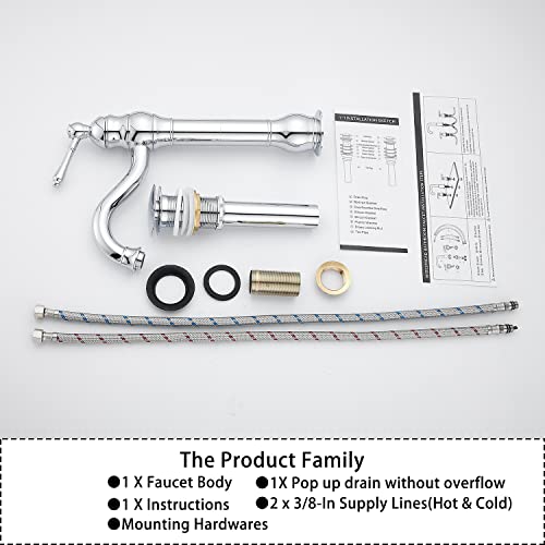 360° Swivel Chrome Single Handle One Hole Bathroom Sink Faucet Matching with Pop Up Drain - color: Chrome, size: Vessel