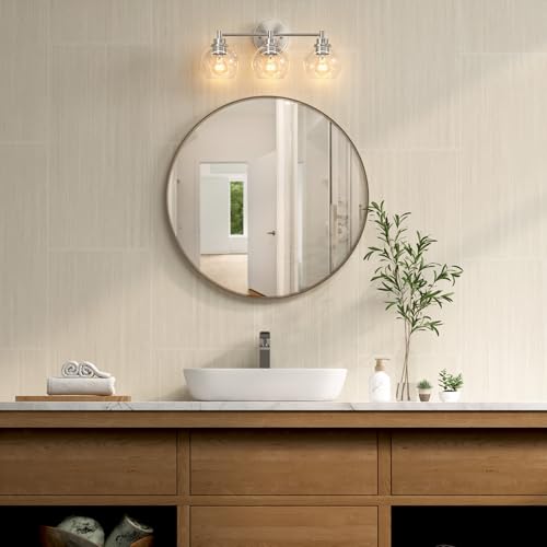 VONLUCE 3 Light Bathroom Vanity Light Fixtures, Brushed Nickel Finish | Globe Glass Shades, E26 Sockets, Easy to install, ETL Certificated, Vanity Lights for Bedroom Hallway Living Room - color: Nickel, size: 3-Light