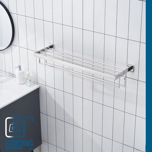 KOKOSIRI 32'' Bathroom Towel Shelf Chrome Towel Rack with Two Bath Towel Bars SUS304 Stainless Steel Wall Mounted, Polished Finish B6003CH-L32 - color: Polished Chrome, size: 32-Inch