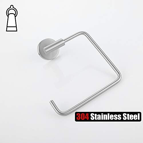 JQK Towel Ring, Stainless Steel Square Ring Towel Holder for Bathroom, 6 Inch Brushed Finished Wall Mount, TR140-BN - color: Brushed