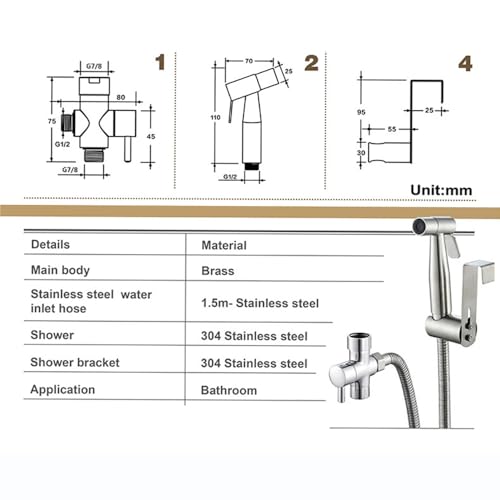 Handheld Toilet Bidet Sprayer for Toilet - 2 Spray Functions for Bathroom Diaper Shower,Premium Stainless Steel Bathroom Bidet Hand-held Toilet Sprinkler (2 Spray Functions)