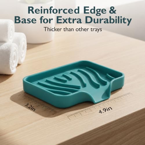 Self Draining Soap Dish with Drain Spout - Bar Soap Holder for Bathroom & Kitchen Sink - Flexible Non-Slip Silicone Soap Holder for Bar Soap, Sponge & Scrubber - 1 Pack