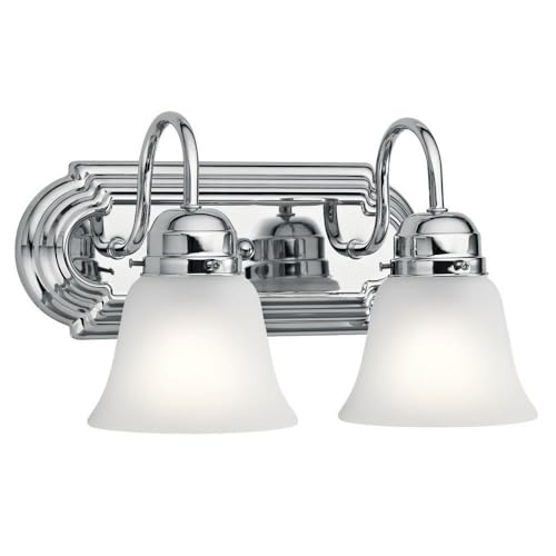Kichler 12.25" 2-Light Vanity Bath Light in Chrome, Modern Bathroom Light with Clear Satin Etched Glass, (12,25" W x 8" H), 5336CHS - color: Chrome, size: 12.25"