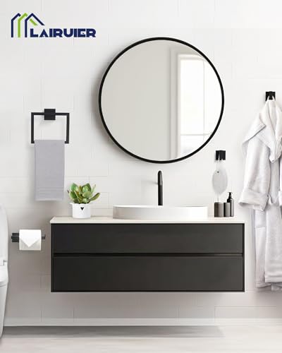 Matte Black Bathroom Accessories, Toilet Paper Holder, Towel Ring & Hooks | Lairuier Bathroom Hardware Set, Toilet Paper Holder Set SUS304 Stainless Steel Bath Hand Towel Ring for Bathroom Wall Mounted - color: Matte Black