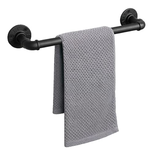 Industrial Pipe Towel Rack Towel Bar, Heavy Duty Wall Mounted Rustic Farmhouse Bath Towel Holder for Bathroom (Black, 16 inch) - color: Black, size: 16 Inch