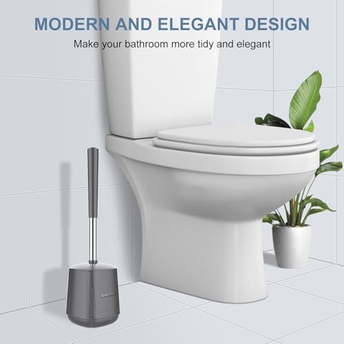 SetSail Toilet Brush and Holder, Self Closing Lid Toilet Bowl Brushes Holder and Extra Long Handle Ventilated Toilet Brush Set for Bathroom Cleaning, Nylon Bristles, Grey - color: Gray, size: 1 pack
