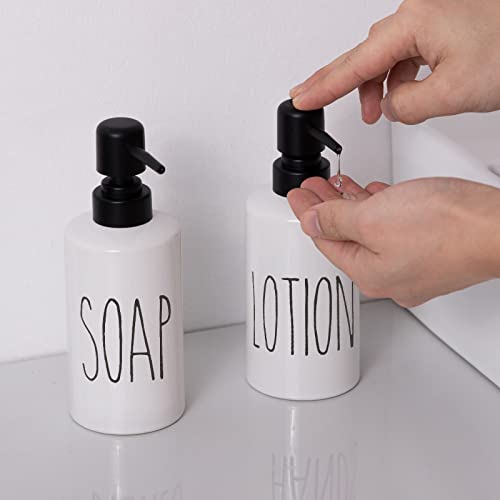 FE Soap Dispenser, 10oz Ceramic Liquid Soap Dispenser for Bathroom Countertop with Plastic Pump(SOAP) - color: White-soap