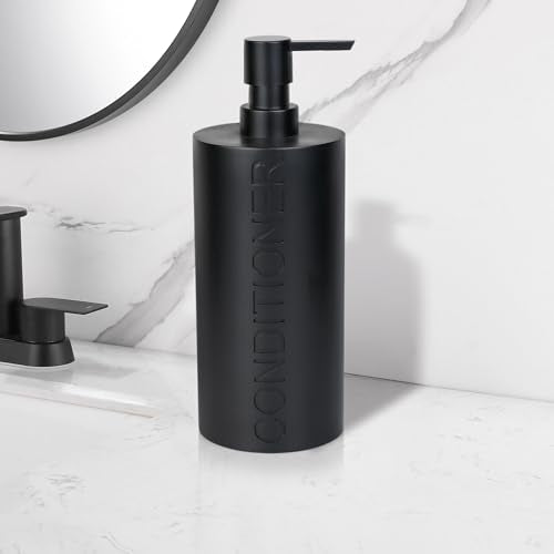 Matte Black Conditioner Dispenser Luxurious Refillable Pump Bottle with Black Resin Pump and Embossed Text, Durable Design for Bathroom and Shower - color: Conditioner Black