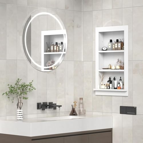 Recessed Medicine Cabinet with Shelves – in-Wall Medicine Cabinet Organizer for Bathroom, Kitchen or Bedroom – Modern White Niche Storage Cabinet 14x24