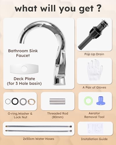 WOWOW Single Handle Bathroom Faucet 1 Hole High Arc Bathroom Basin Faucet Chrome with Pop Up Drain, Solid Brass Commercial Bathroom Sink Faucet Basin Vanity Sink (Patented Product) - color: Chrome
