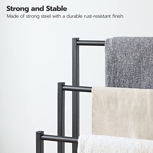 HOOBRO Free Standing Towel Rack, 3 Tier Blanket Rack, Blanket Holder for Bathroom, 23.6" L x 11" W x 31.9" H, Industrial Metal Drying and Display Rack with Shelf, Rustic Brown and Black BF06LB01 - color: Rustic Brown + Black, size: 23.6" L x 11" W x 31.9"
