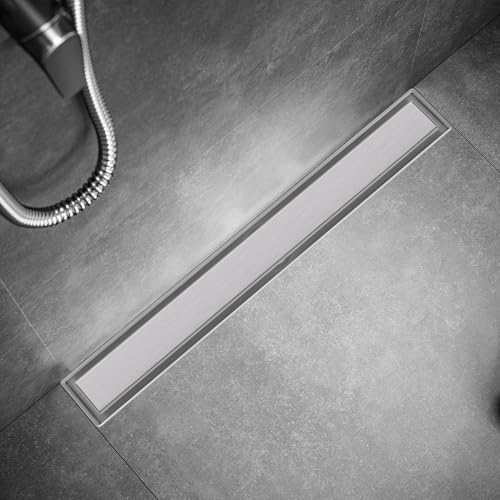 Brushed Nickel 36-Inch Linear Shower Drain with Tile Insert Grate, Rectangle Floor Drain 304 Stainless Steel Including Hair Strainer - color: Brushed, size: 36 IN