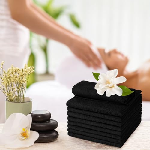 Washcloths 10 Pack Face Towels (12" x 12"), Highly Soft Wash Cloths | Hand Towels, Fast Drying Multi-Purpose Microfiber Cleansing Cloths for Bathroom, Hotel, Spa, and Salon Black - color: Black, size: 10Pack