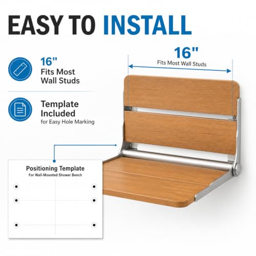 Upgraded Wide Bracket Wall Mounted Folding Shower Seat, Heavy Duty Waterproof Fold Down Shower Bench with Stainless Steel Bracket, Foldable Shower Chair for Inside Shower, 400 lbs Capacity, Brown - color: Brown