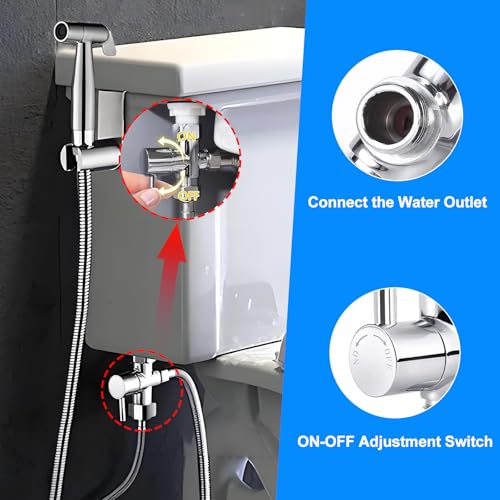 Bidet T Adapter with Shut-off Valve: 3 Way Brass T-valve for Bidet 7/8”X 7/8”X 1/2” - Tee Connector Leakproof Adjust Water Pressure Toilet Attachment Bathroom Installation