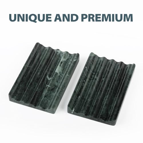 Karibiber 2 Pcs Soap Holder for Bathroom, Marble Soap Dish for Kitchen Countertop, Green Soaps Tray with Creative Wavy Design, Soaps Saver for Bath Tub, Sponges, Indian Natural Stone - color: Green