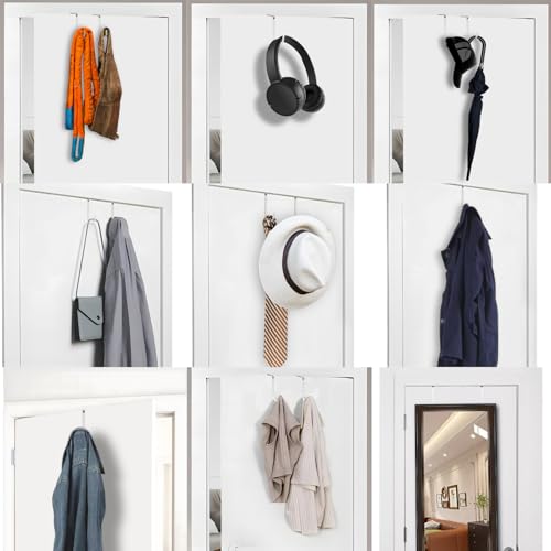 Over The Door Hooks, 4 Pack Steel Door Hangers Hook w/Rubber Coating, Fit 0.7''-1.4'' Door Width, Organizer for Living Room, Bedroom, Bathroom, Kitchen Hanging Clothes, Towels, Hat, Bag