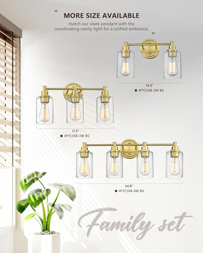 FEMILA Champagne Gold Bathroom Vanity Light, 2-Light Vanity Lighting fixtures, Modern Wall Sconce Bathroom Lighting with Claer Glass Shade, 4FYC56B-2W BG - color: Champagne Gold, size: 14.3"