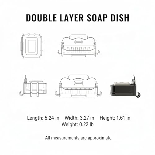 Suction Cup Soap Dish, Double Layer Wall Mount Holder for Shower & Sink, No Drill PP Plastic Drainage Tray (1 Pack) - color: Black