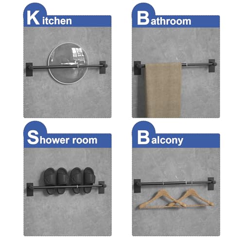 Adjustable AdhesiveTowel Bar 2 Pack, HOMOTEK Economical Self Stick Single Towel Holders, Towel Rod Size from 12 Inch to 22 InchTowel Racks, Towel Hanger Hook for Kitchen(Matte Black) - color: Economical-self-adhesive-matte Black, size: 2 Pack