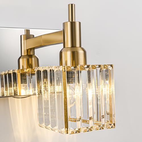 Crystal Bathroom Light Gold Chrome 5-Light Modern Bathroom Vanity Fixtures Over Mirror Square Wall Sconce - color: Gold Chrome-Square Shade, size: 5-Light