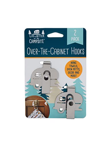 Camco Life is Better at The Campsite Over-The-Cabinet Hooks | Convenient to Use and Fits 3/4-inch Thick Cabinet Doors | Made of Stainless Steel | 2-Pack (53382), Silver, Small - size: Small